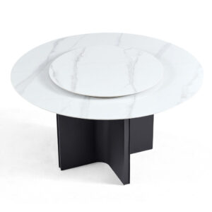 Malkah 1.35M Round Sintered Stone Dining Table with Lazy Susan
